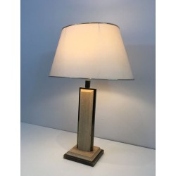 Travertine and Gilt Chrome Table Lamp, French Work, circa 1970
