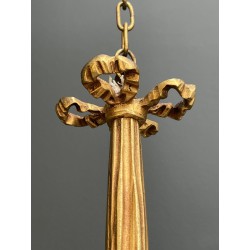Chandelier in Gilt Bronze with a Ribbon Bow and Porcelain Flowers, Louis XVI, French Work, circa 1920