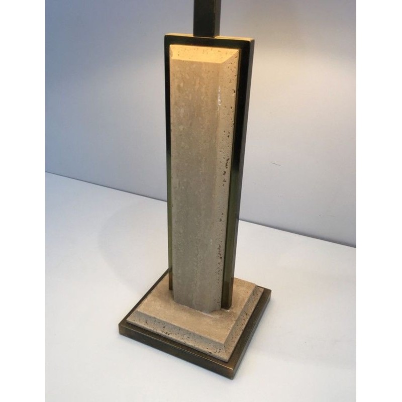Travertine and Gilt Chrome Table Lamp, French Work, circa 1970