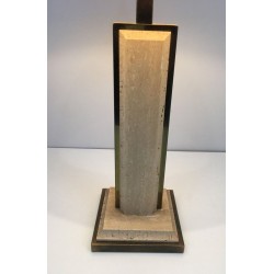 Travertine and Gilt Chrome Table Lamp, French Work, circa 1970