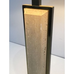 Travertine and Gilt Chrome Table Lamp, French Work, circa 1970