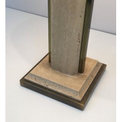 Travertine and Gilt Chrome Table Lamp, French Work, circa 1970
