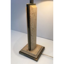 Travertine and Gilt Chrome Table Lamp, French Work, circa 1970