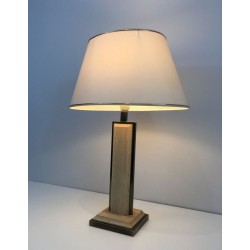 Travertine and Gilt Chrome Table Lamp, French Work, circa 1970