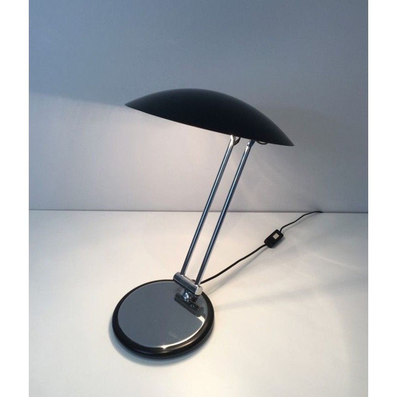 Adjustable Chrome and Black Lacquered Desk Lamp, Design, circa 1970