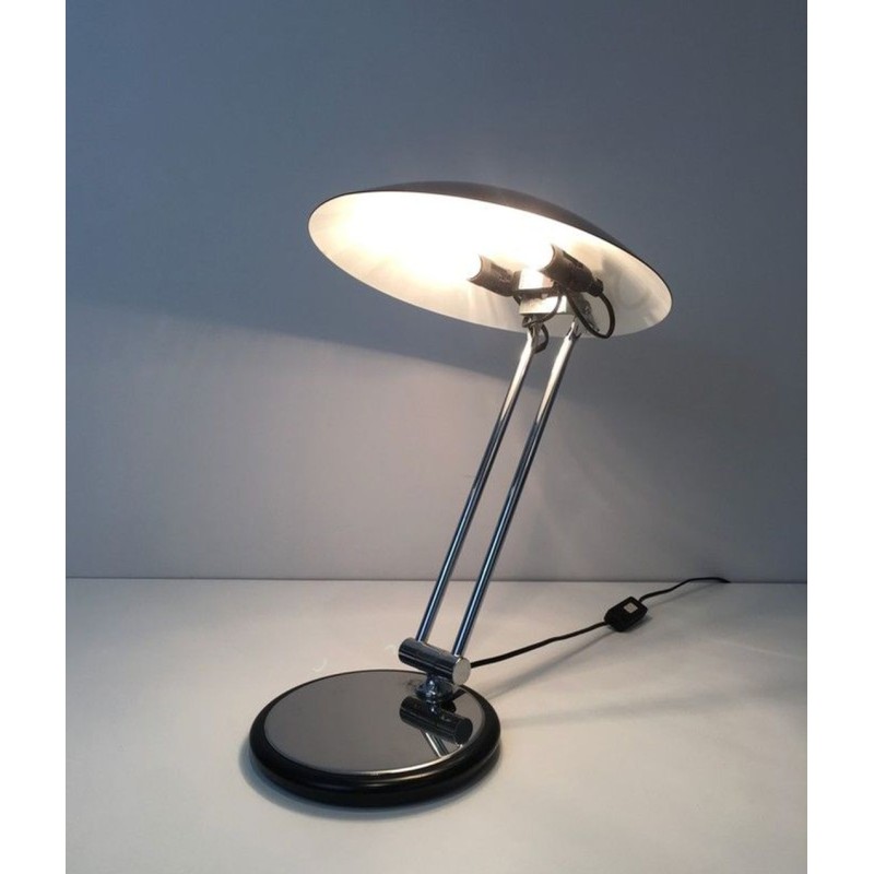 Adjustable Chrome and Black Lacquered Desk Lamp, Design, circa 1970