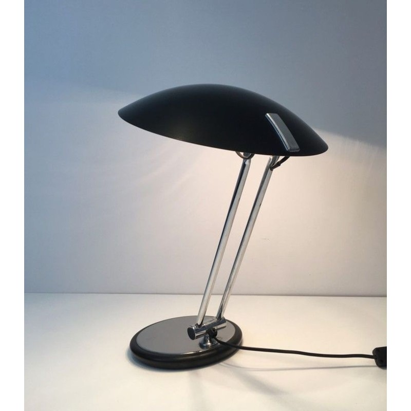 Adjustable Chrome and Black Lacquered Desk Lamp, Design, circa 1970