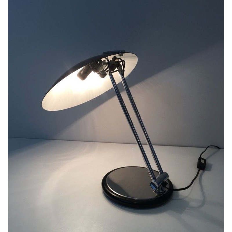 Adjustable Chrome and Black Lacquered Desk Lamp, Design, circa 1970