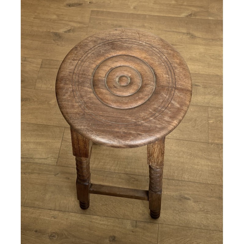 Set of Six Oak Bar Stools with String-Turned Uprights, Neoclassical, French Work, Attributed to Charles Dudouyt, circa 1950