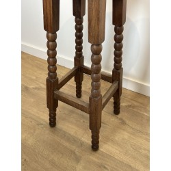 Set of Six Oak Bar Stools with String-Turned Uprights, Neoclassical, French Work, Attributed to Charles Dudouyt, circa 1950