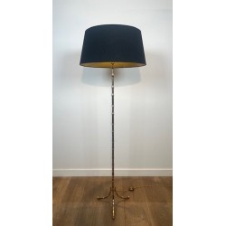 Faux Bamboo Gilt Bronze Floor Lamp, Tripod Base, Neoclassical, French Work, by Maison Baguès, circa 1960