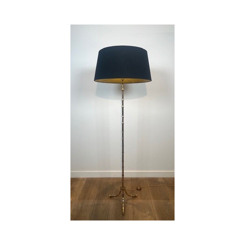 Faux Bamboo Gilt Bronze Floor Lamp, Tripod Base, Neoclassical, French Work, by Maison Baguès, circa 1960