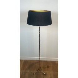 Faux Bamboo Gilt Bronze Floor Lamp, Tripod Base, Neoclassical, French Work, by Maison Baguès, circa 1960