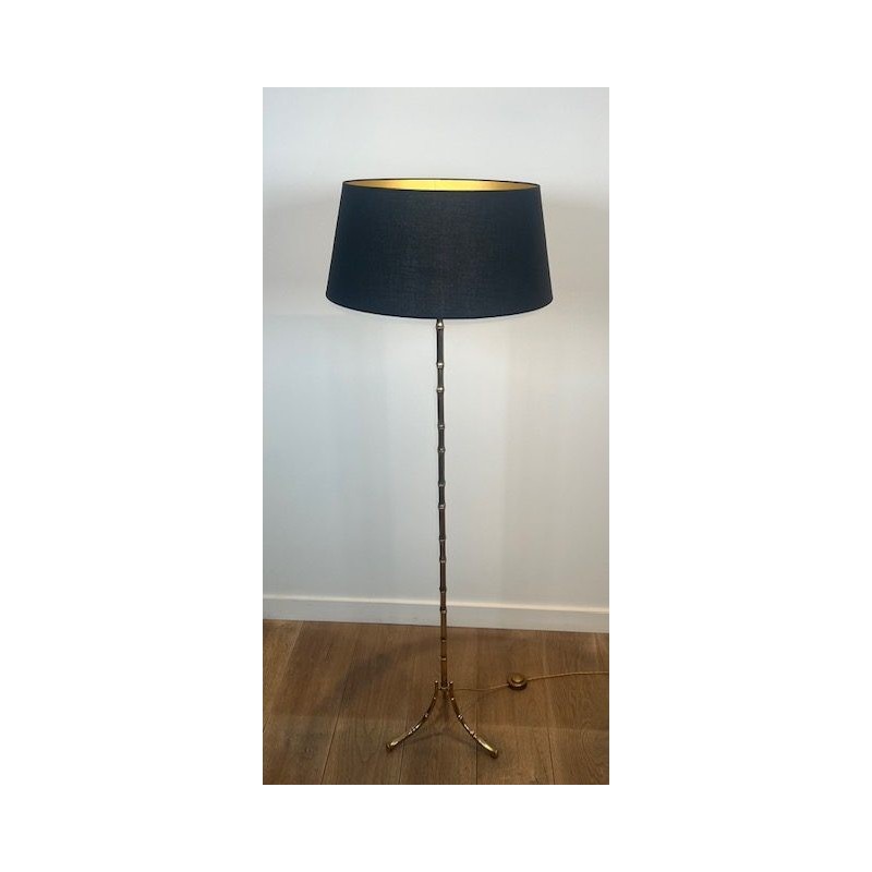 Faux Bamboo Gilt Bronze Floor Lamp, Tripod Base, Neoclassical, French Work, by Maison Baguès, circa 1960