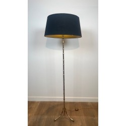 Faux Bamboo Gilt Bronze Floor Lamp, Tripod Base, Neoclassical, French Work, by Maison Baguès, circa 1960