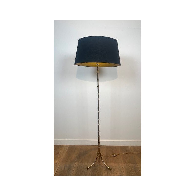 Faux Bamboo Gilt Bronze Floor Lamp, Tripod Base, Neoclassical, French Work, by Maison Baguès, circa 1960