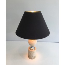 Travertine and Chrome Table Lamp, Philippe Barbie, French Work, circa 1970