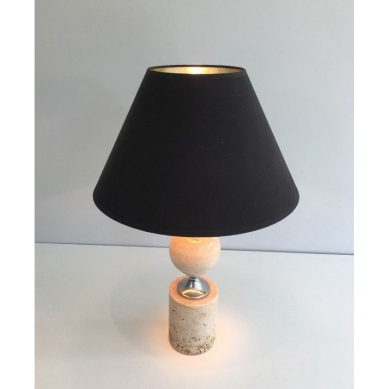 Travertine and Chrome Table Lamp, Philippe Barbie, French Work, circa 1970