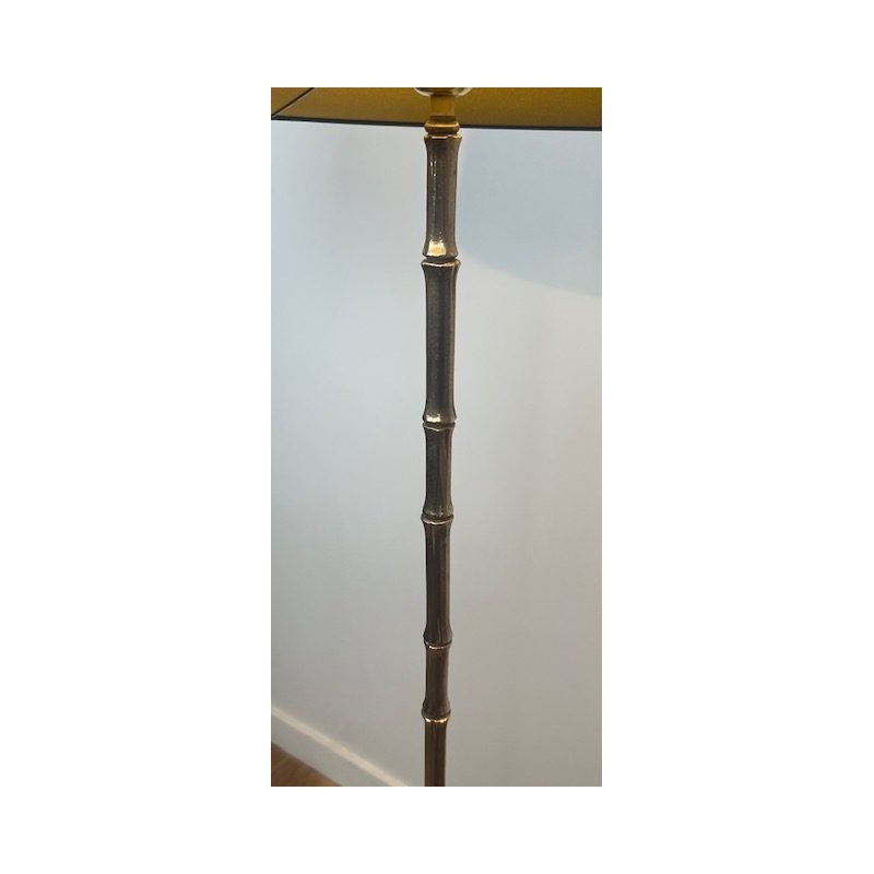 Faux Bamboo Gilt Bronze Floor Lamp, Tripod Base, Neoclassical, French Work, by Maison Baguès, circa 1960