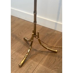 Faux Bamboo Gilt Bronze Floor Lamp, Tripod Base, Neoclassical, French Work, by Maison Baguès, circa 1960