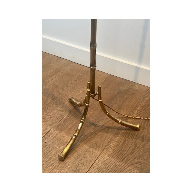 Faux Bamboo Gilt Bronze Floor Lamp, Tripod Base, Neoclassical, French Work, by Maison Baguès, circa 1960