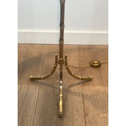 Faux Bamboo Gilt Bronze Floor Lamp, Tripod Base, Neoclassical, French Work, by Maison Baguès, circa 1960