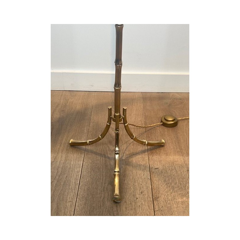 Faux Bamboo Gilt Bronze Floor Lamp, Tripod Base, Neoclassical, French Work, by Maison Baguès, circa 1960
