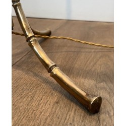 Faux Bamboo Gilt Bronze Floor Lamp, Tripod Base, Neoclassical, French Work, by Maison Baguès, circa 1960