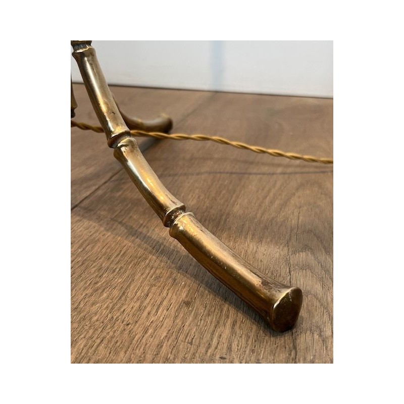 Faux Bamboo Gilt Bronze Floor Lamp, Tripod Base, Neoclassical, French Work, by Maison Baguès, circa 1960