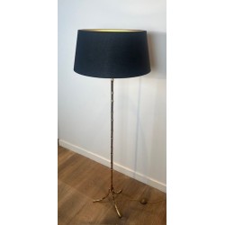 Faux Bamboo Gilt Bronze Floor Lamp, Tripod Base, Neoclassical, French Work, by Maison Baguès, circa 1960