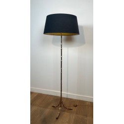Faux Bamboo Gilt Bronze Floor Lamp, Tripod Base, Neoclassical, French Work, by Maison Baguès, circa 1960