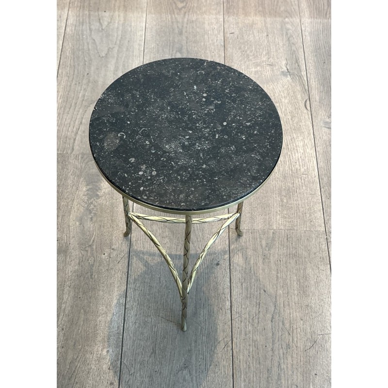 Tripod Pedestal Table in Chased Bronze with Foliage Decoration, Neoclassical, French Work, by Maison Baguès, circa 1940