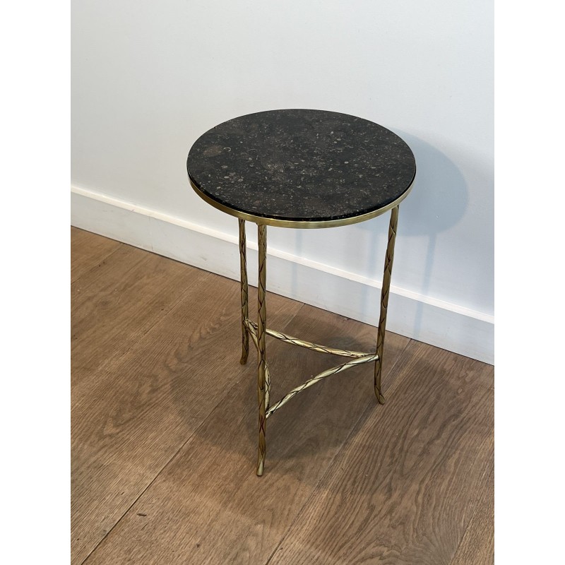 Tripod Pedestal Table in Chased Bronze with Foliage Decoration, Neoclassical, French Work, by Maison Baguès, circa 1940