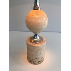 Travertine and Chrome Table Lamp, Philippe Barbie, French Work, circa 1970