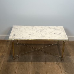 Rectangular Brass Coffee Table with White Marble Top, Neoclassical, French Work, by Maison Jansen, circa 1950