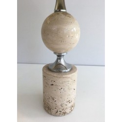 Travertine and Chrome Table Lamp, Philippe Barbie, French Work, circa 1970