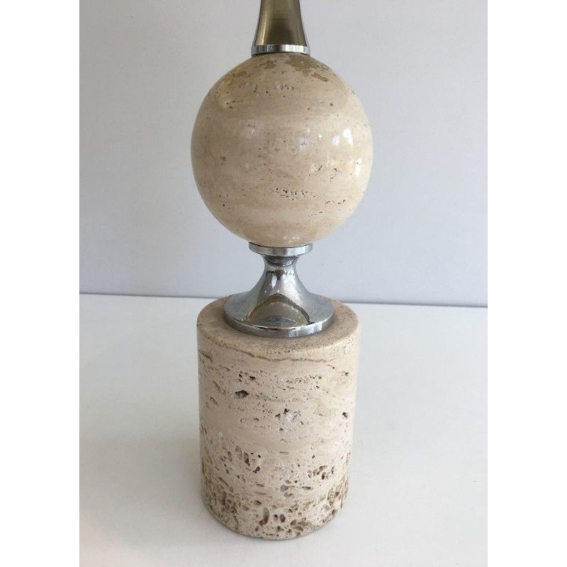 Travertine and Chrome Table Lamp, Philippe Barbie, French Work, circa 1970