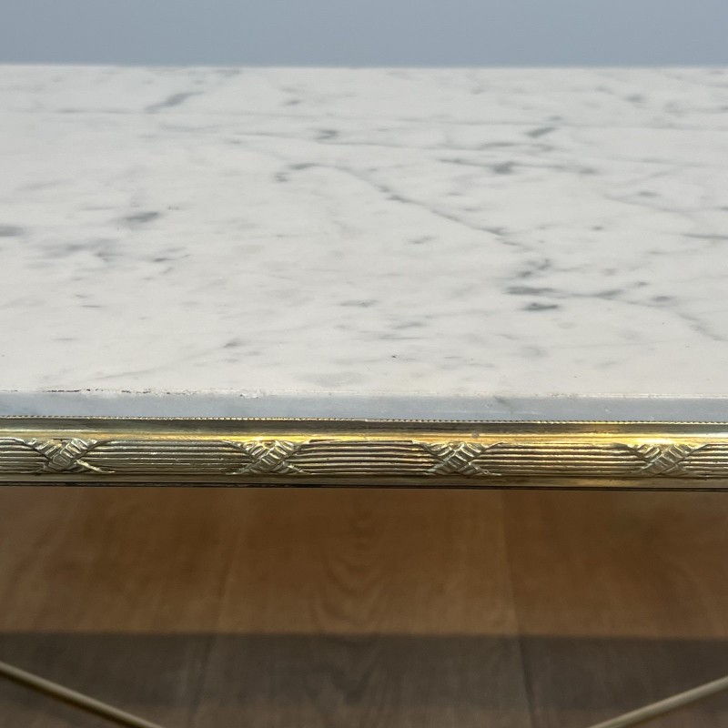 Rectangular Brass Coffee Table with White Marble Top, Neoclassical, French Work, by Maison Jansen, circa 1950