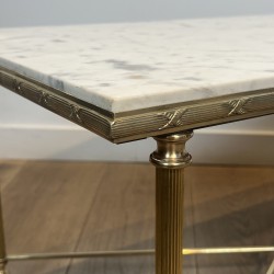 Rectangular Brass Coffee Table with White Marble Top, Neoclassical, French Work, by Maison Jansen, circa 1950