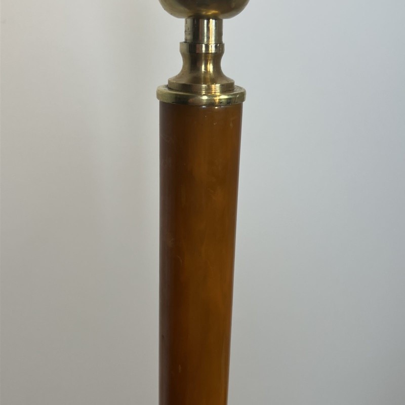 Floor Lamp in Amber Bakelite and Gilt Brass, Circular Base with Claw Feet, Neoclassical, French Work, circa 1940