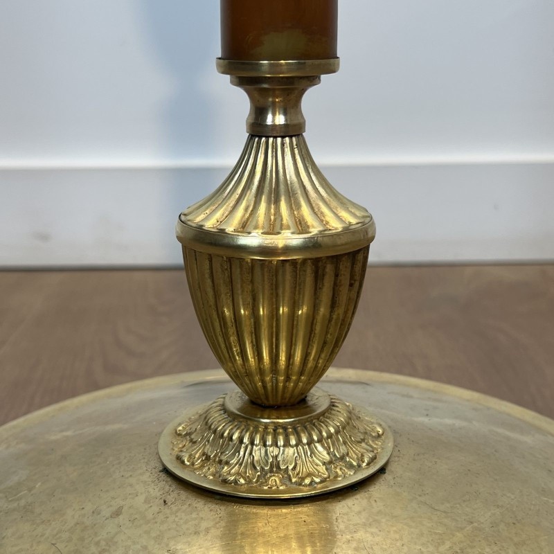 Floor Lamp in Amber Bakelite and Gilt Brass, Circular Base with Claw Feet, Neoclassical, French Work, circa 1940