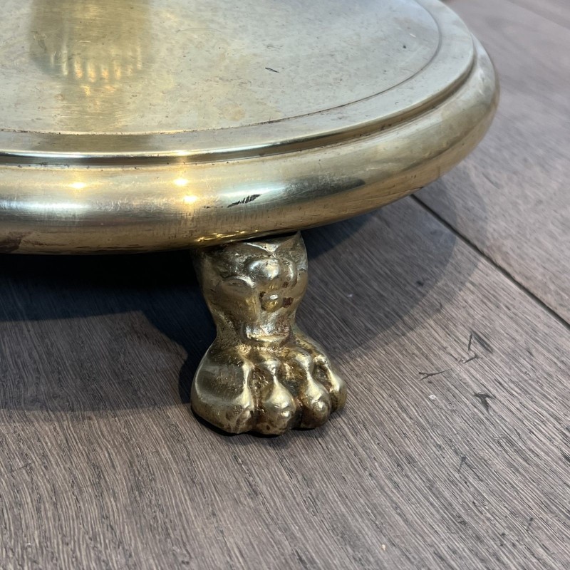 Floor Lamp in Amber Bakelite and Gilt Brass, Circular Base with Claw Feet, Neoclassical, French Work, circa 1940