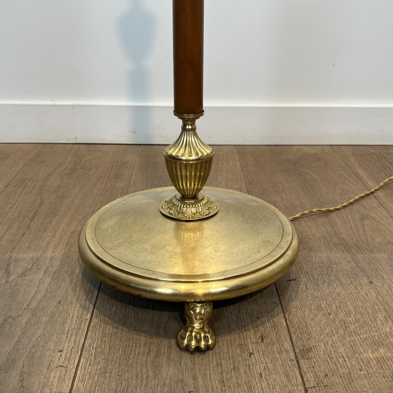 Floor Lamp in Amber Bakelite and Gilt Brass, Circular Base with Claw Feet, Neoclassical, French Work, circa 1940