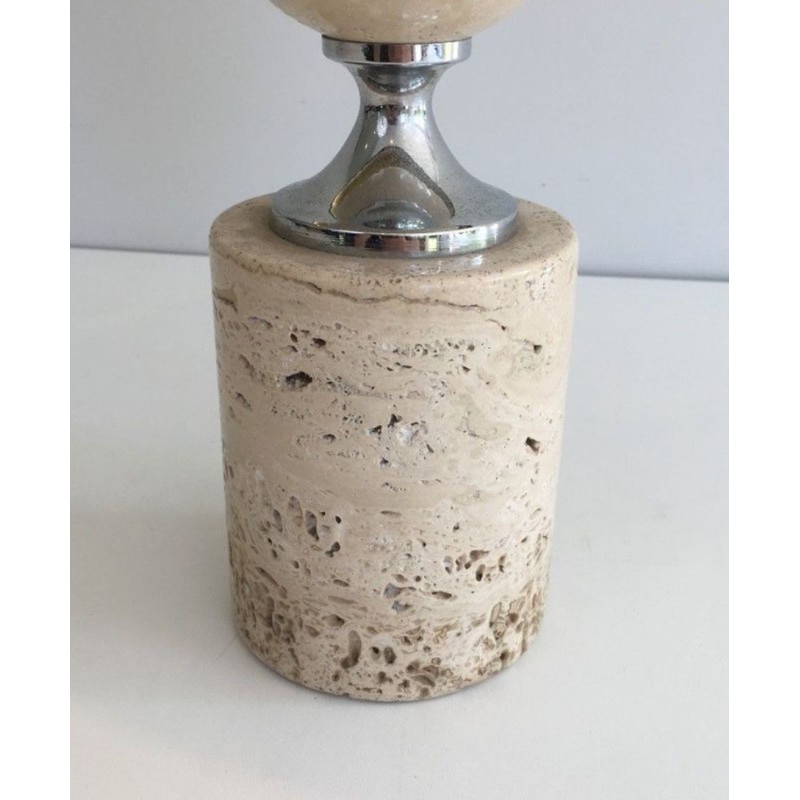 Travertine and Chrome Table Lamp, Philippe Barbie, French Work, circa 1970