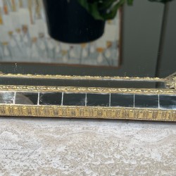 Octagonal Multi-Faceted Wall Mirror with Black Glass and Brass Garlands with Rosettes, Neoclassical, French Work, circa 1970