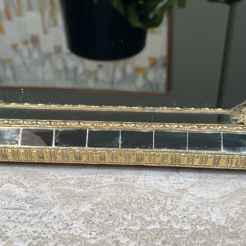 Octagonal Multi-Faceted Wall Mirror with Black Glass and Brass Garlands with Rosettes, Neoclassical, French Work, circa 1970