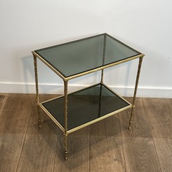 Gilt Bronze Side Table with Palm Decoration and Double, Neoclassical, French Work, Attributed to Maison Baguès, circa 1940