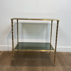 Gilt Bronze Side Table with Palm Decoration and Double, Neoclassical, French Work, Attributed to Maison Baguès, circa 1940