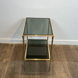 Gilt Bronze Side Table with Palm Decoration and Double, Neoclassical, French Work, Attributed to Maison Baguès, circa 1940