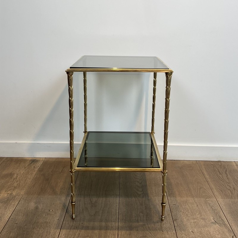 Gilt Bronze Side Table with Palm Decoration and Double, Neoclassical, French Work, Attributed to Maison Baguès, circa 1940